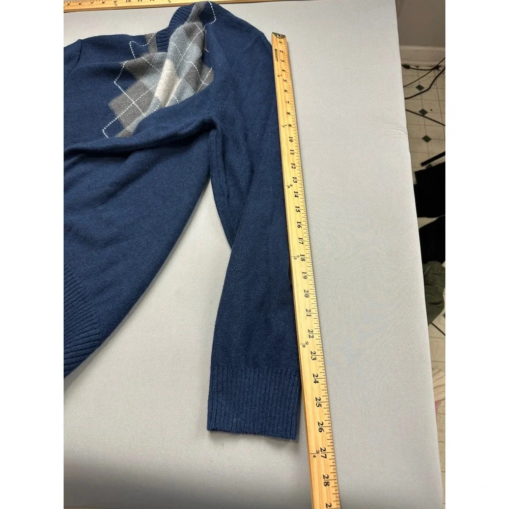Banana Republic Mens XL Blue Argyle V-Neck Luxury Blend Cashmere Angora Sweater